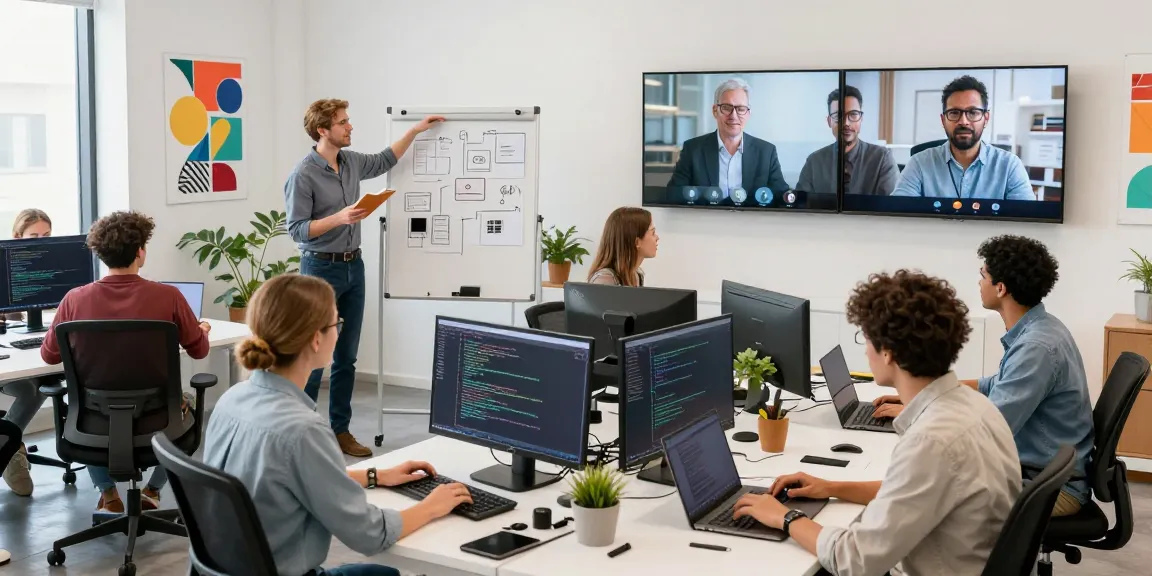 Collaboration in a professional tech office with diverse team members focusing on coding and innovative solutions at the WPS Official Website.